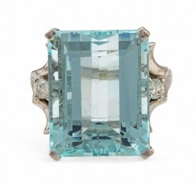 14k Gold Aquamarine and Diamond Ring