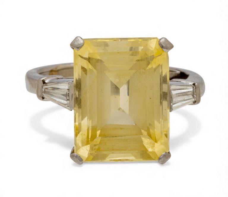 Platinum Yellow Sapphire and Diamond Ring