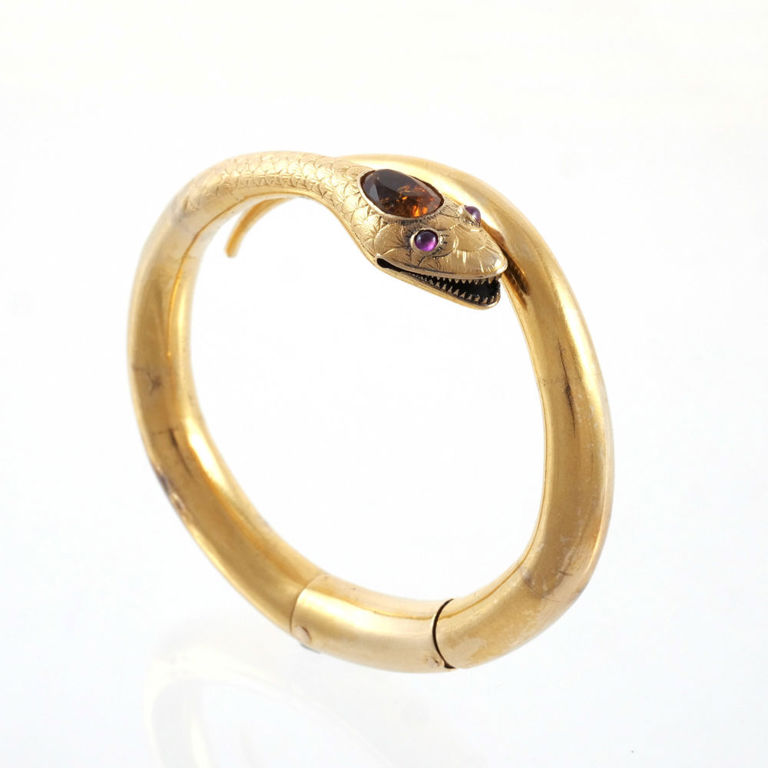 18k Gold Gemstone Snake Bangle