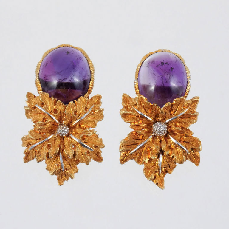 18k Gold Purple Stone Earrings