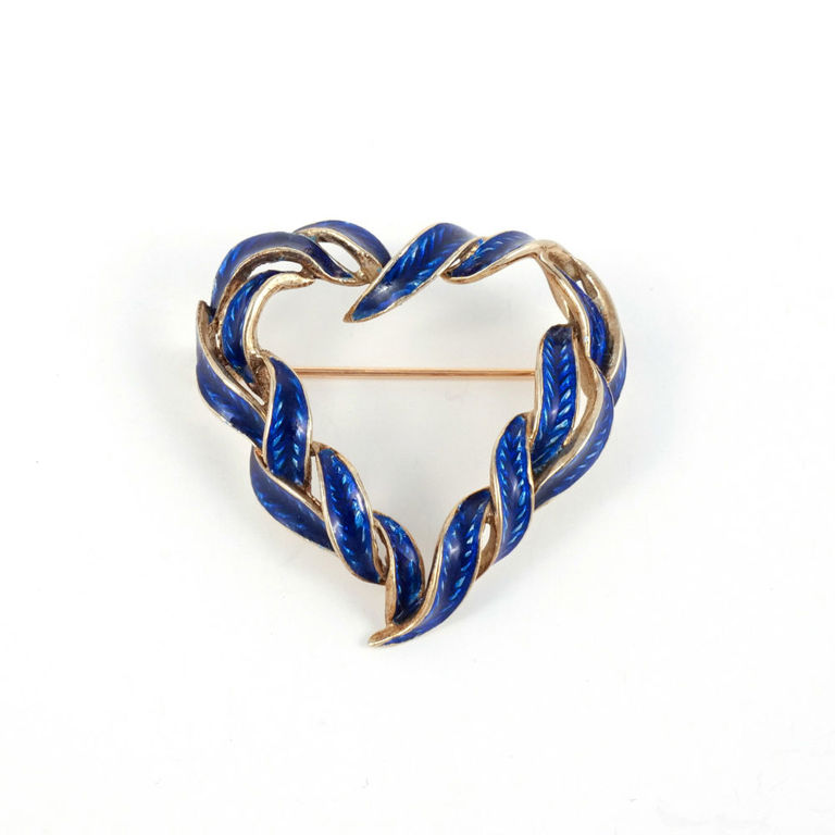 14k Gold Enameled Heart-Shaped Brooch