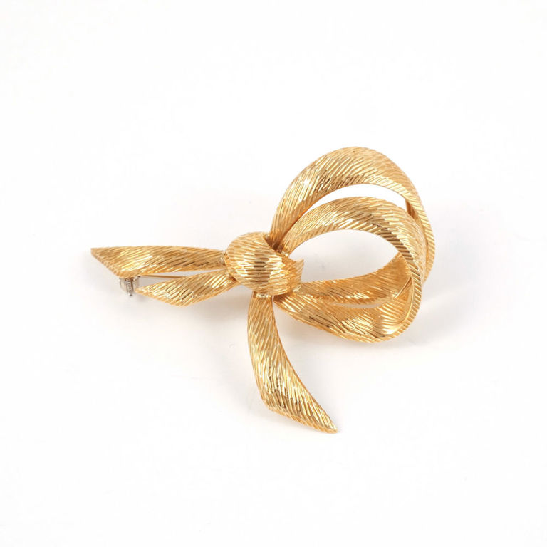 Italian 18k Brushed Gold Ribbon Brooch
