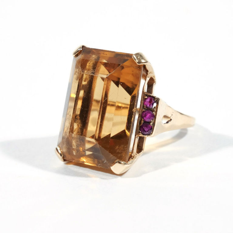14k Gold Citrine and Ruby Ring