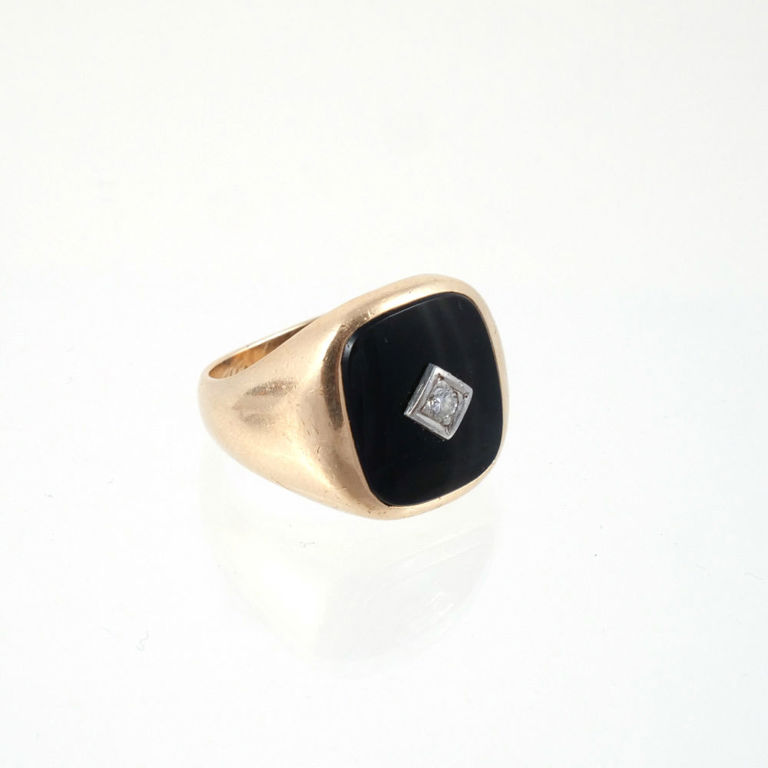 14k Gold Jet and Diamond Ring