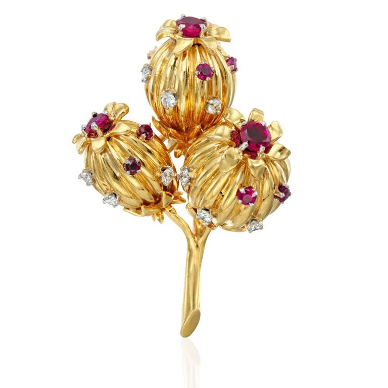 Gold Ruby and Diamond Brooch
