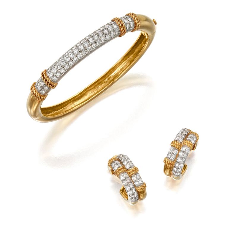Set of 2 18k Gold Diamond Jewelry
