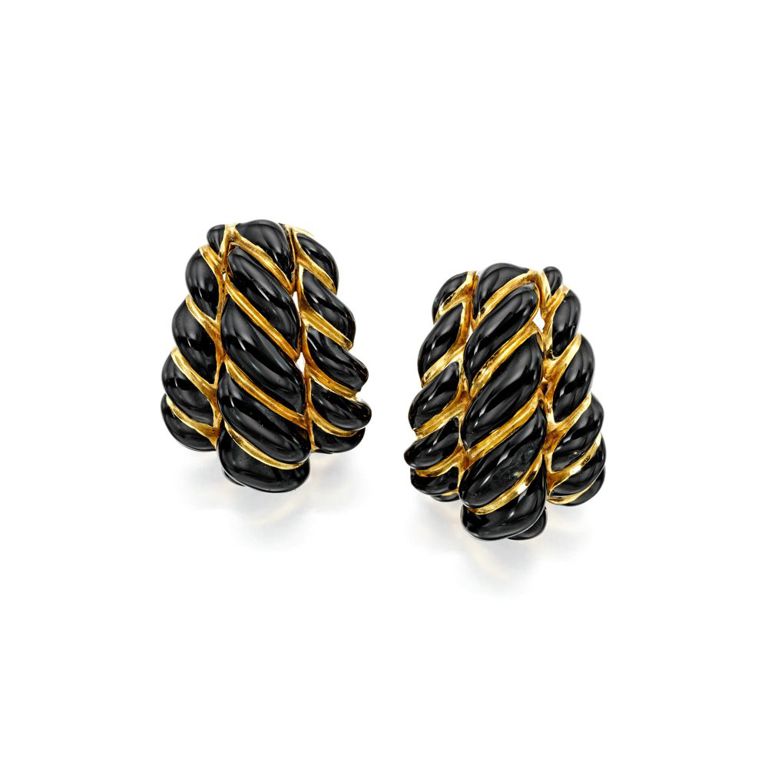 Pair of Enamel and Gold Ear Clips