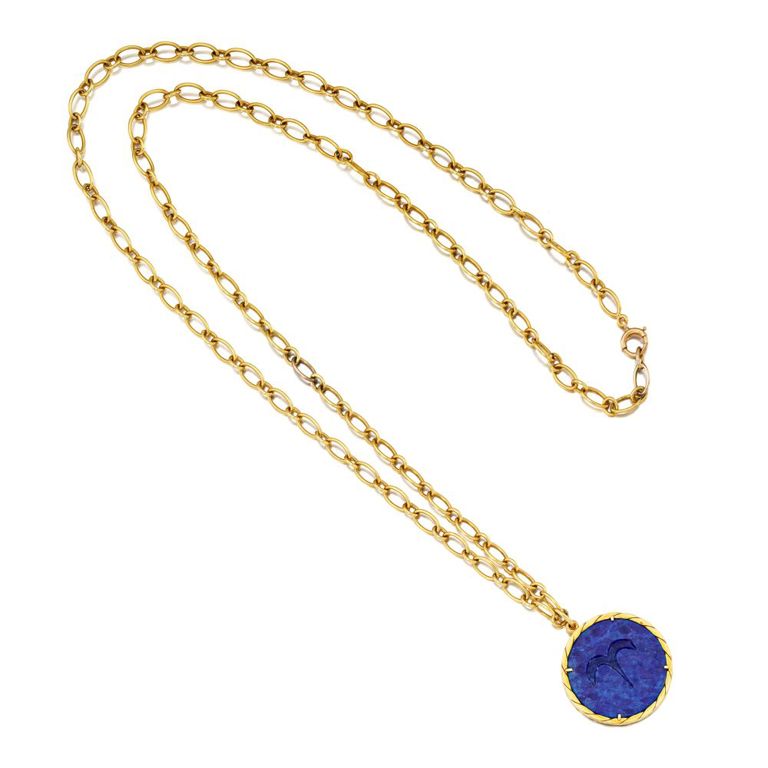 Lapis Lazuli and Gold Zodiac Pendant Necklace