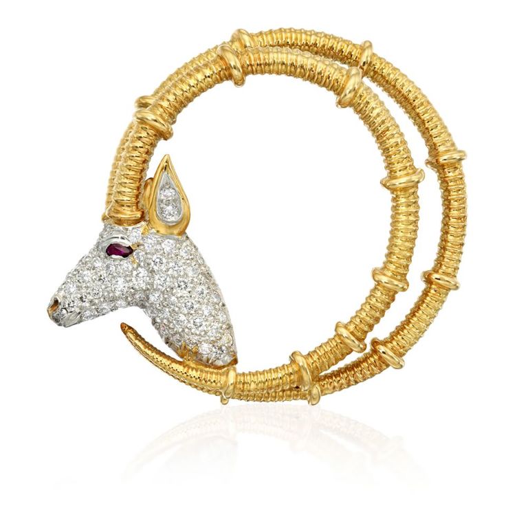 Diamond, Ruby and Gold Brooch