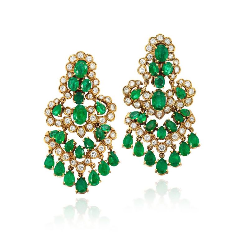 Pair of Emerald and Diamond Earrings