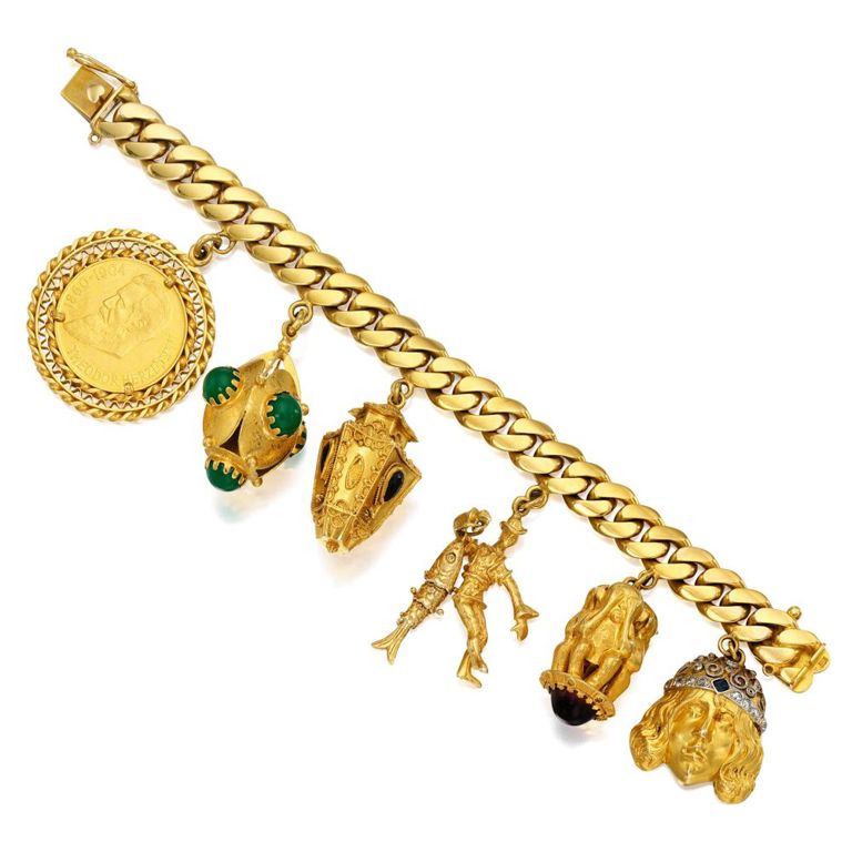 Gem-Set Gold Charm Bracelet