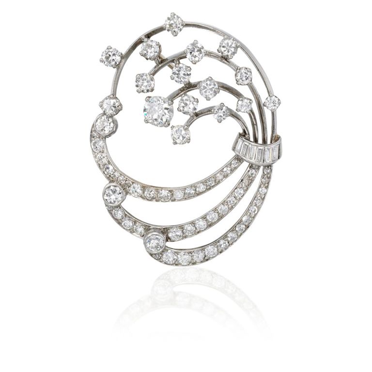 14k White Gold Diamond Brooch