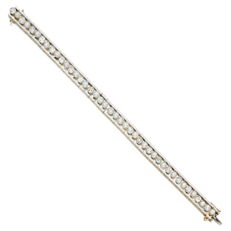 Edwardian Pearl and Diamond Bracelet
