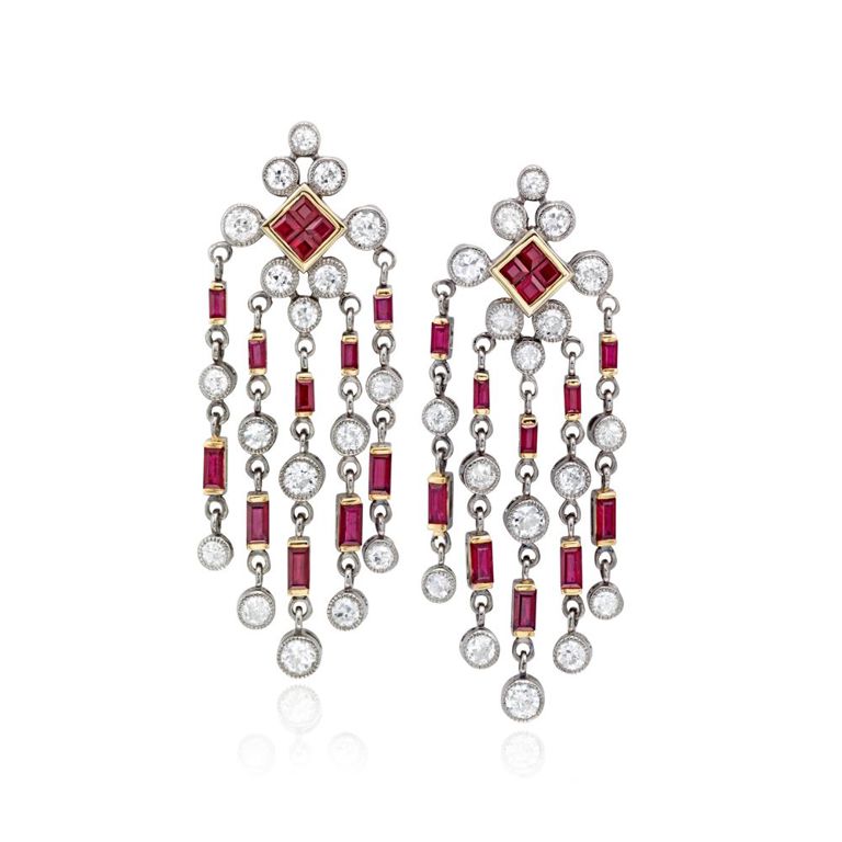 Pair of Ruby and Diamond Earrings