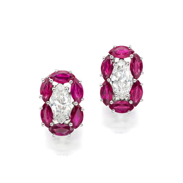 Pair of Ruby and Diamond Ear Clips