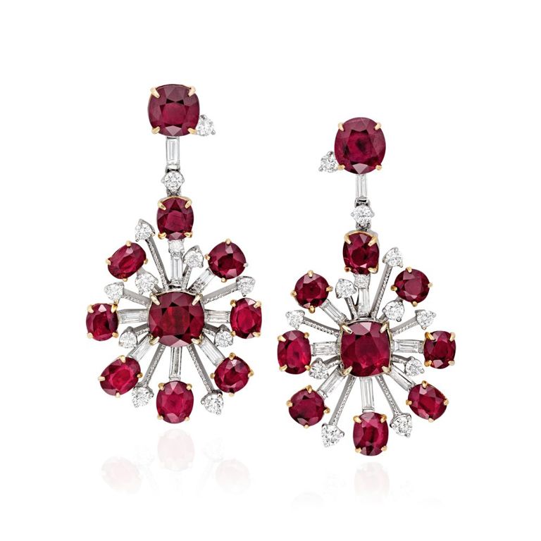 Pair of Ruby and Diamond Earrings