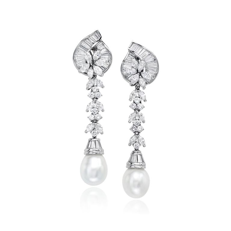 Pair of Cultured Pearl and Diamond Earrings