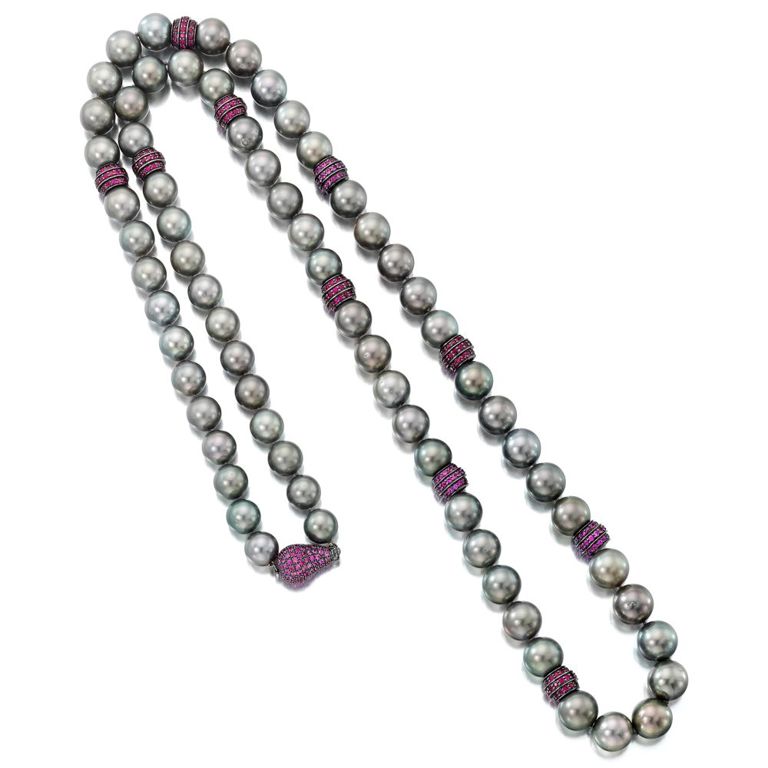 Cultured Pearl and Pink Sapphire Necklace