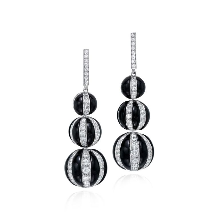 Pair of Black Jade and Diamond Earrings