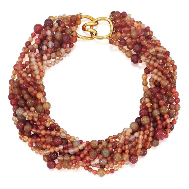 Gem Bead and Gold Torsade Necklace