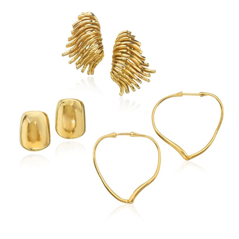 Set of Three Gold Earrings