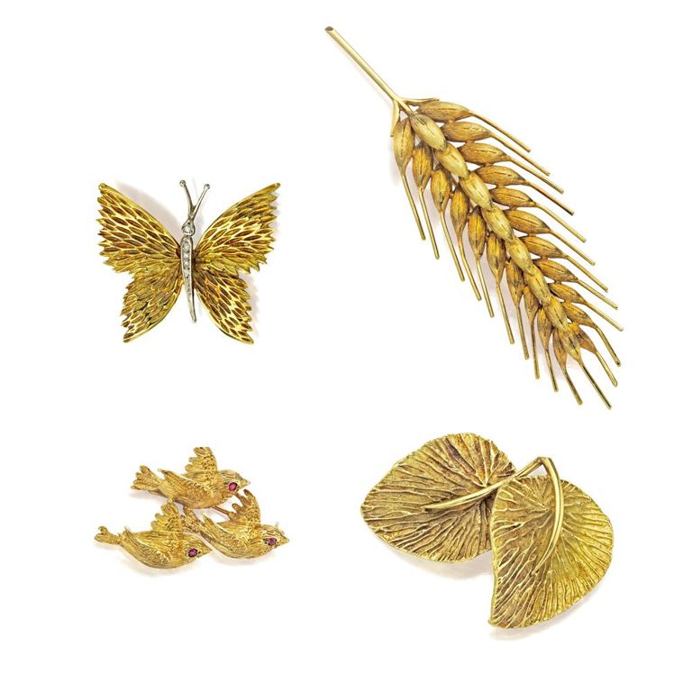 18k Yellow Gold Diamond Brooch