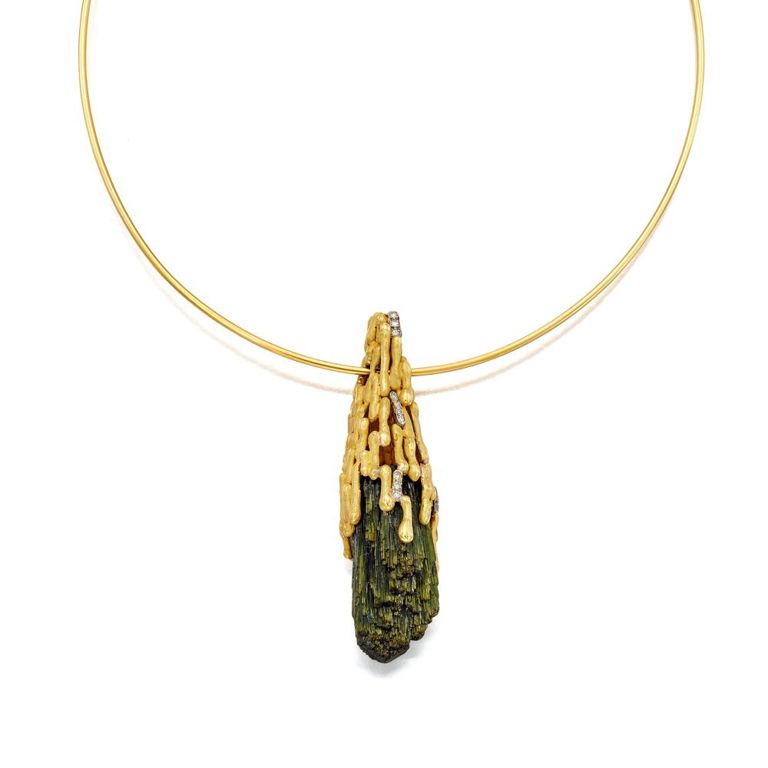 Organic 18k Yellow Gold Line Tourmaline Necklace