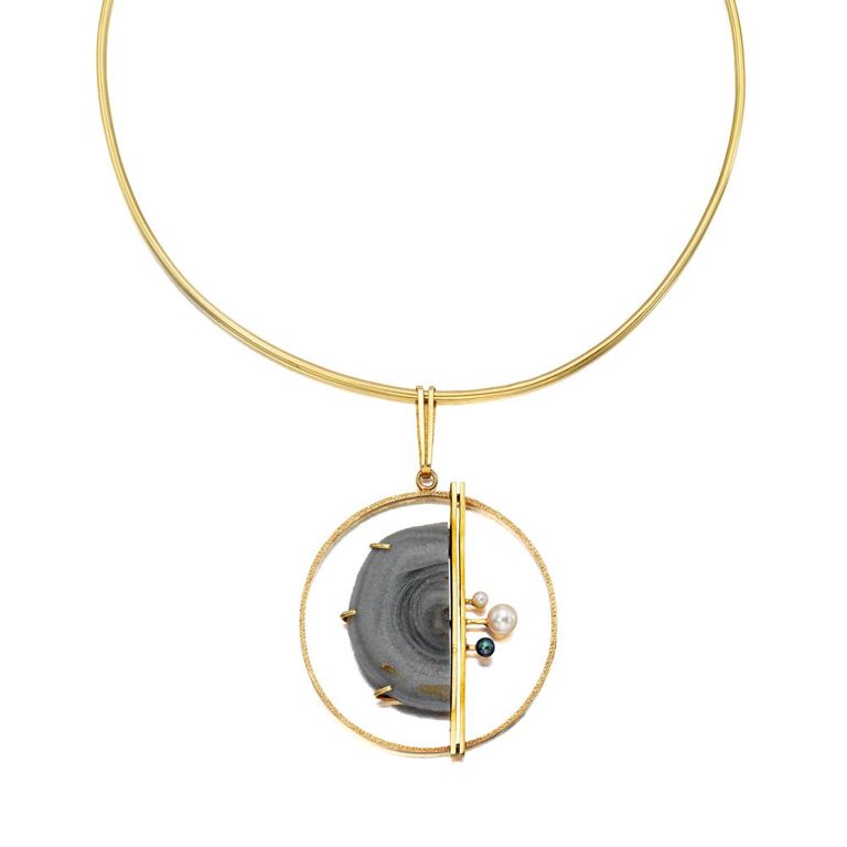 Druzy Quartz Pearl Gold Pendant Necklace