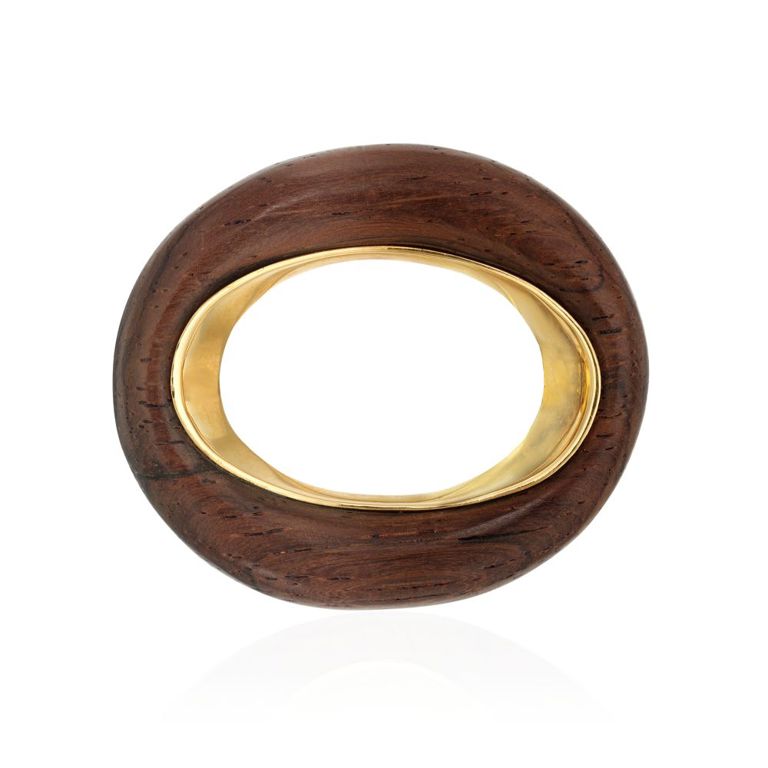 Wood and Gold Brooch