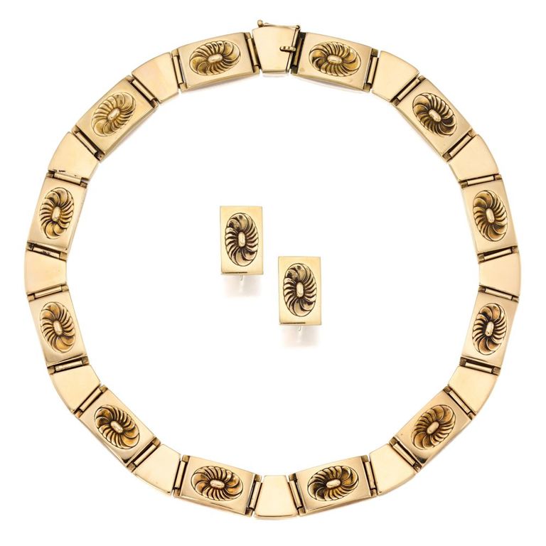Gold Necklace and Pair of Earrings