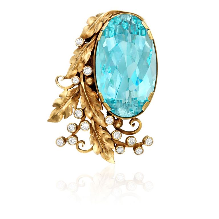 Aquamarine and Diamond Brooch
