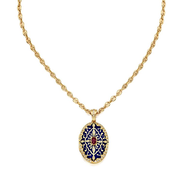 Enamel, Ruby and Diamond Pendant Necklace