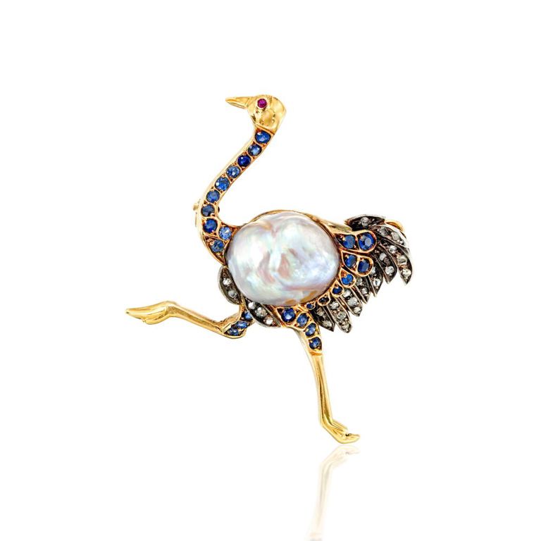 Cultured Pearl and Gem-set Brooch