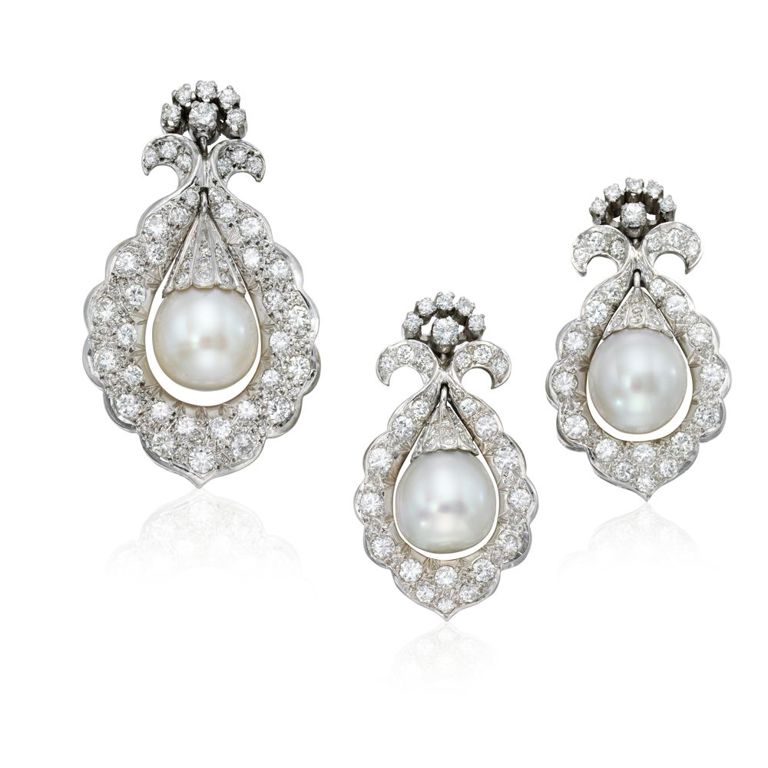 Platinum Pearl and Diamond Jewelry Set