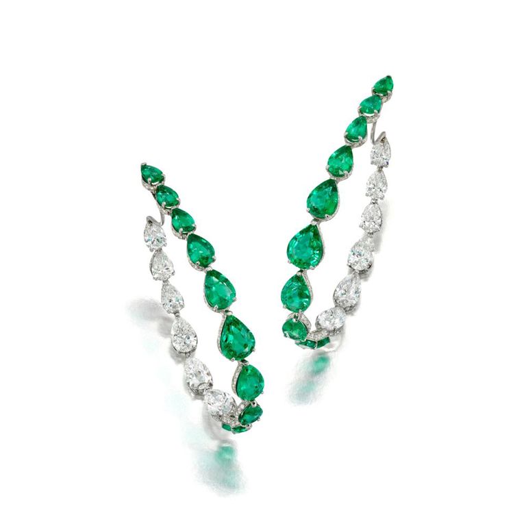Pair of Emerald and Diamond Earrings