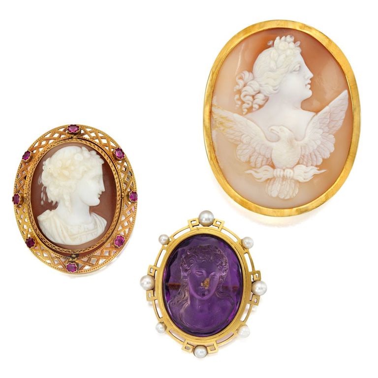 Three Antique Cameo Brooches
