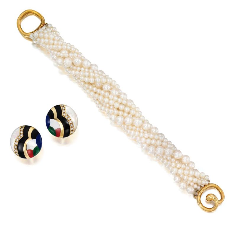 18k Gold Diamond Gem-Set Jewelry Set