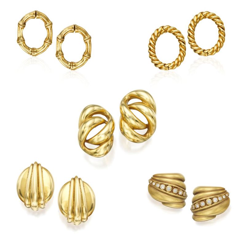 Group of Gold Ear Clips and Cufflinks