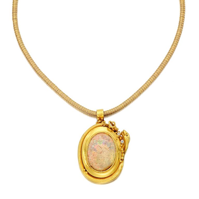 22k Gold Opal Diamond Pendant Necklace