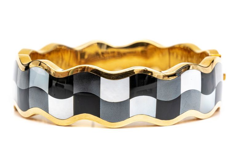 18k Gold Hematite and Onyx Bangle
