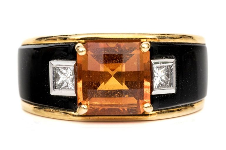 18k Gold Citrine and Diamond Ring