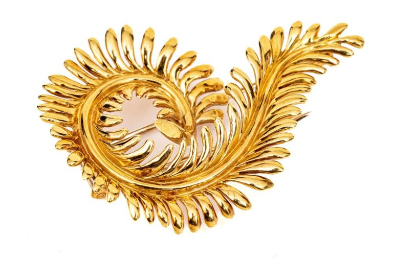 18k Gold Feather Brooch