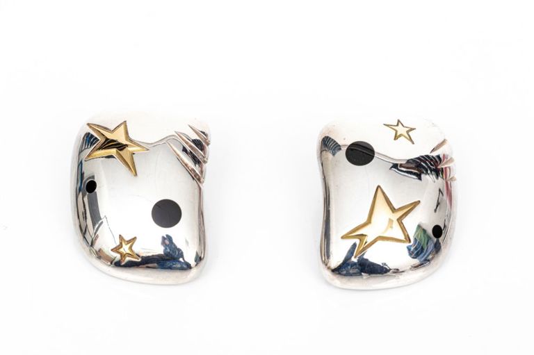 Silver and Gold Onyx Earrings