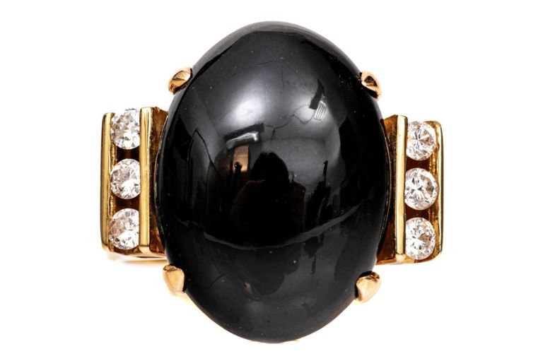 14k Gold Onyx and Diamond Ring
