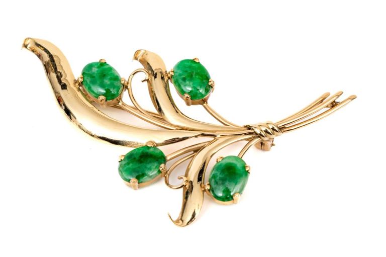14k Gold Jade Brooch