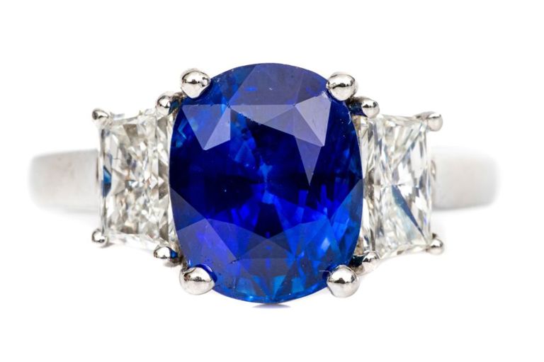 Platinum Sapphire and Diamond Ring