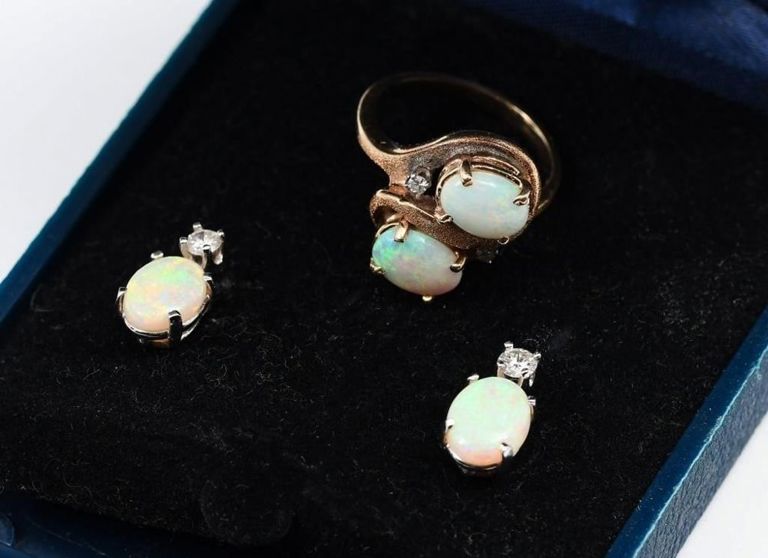 14k Gold Opal and Diamond Jewelry Set