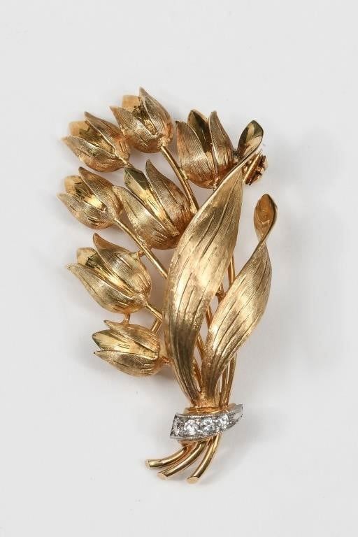 Platinum and 18k Gold Diamond Brooch