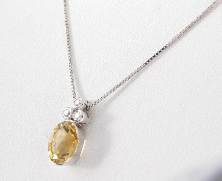 14k Gold Citrine and Diamond Pendant Necklace