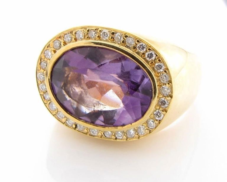 18k Gold Amethyst and Diamond Ring